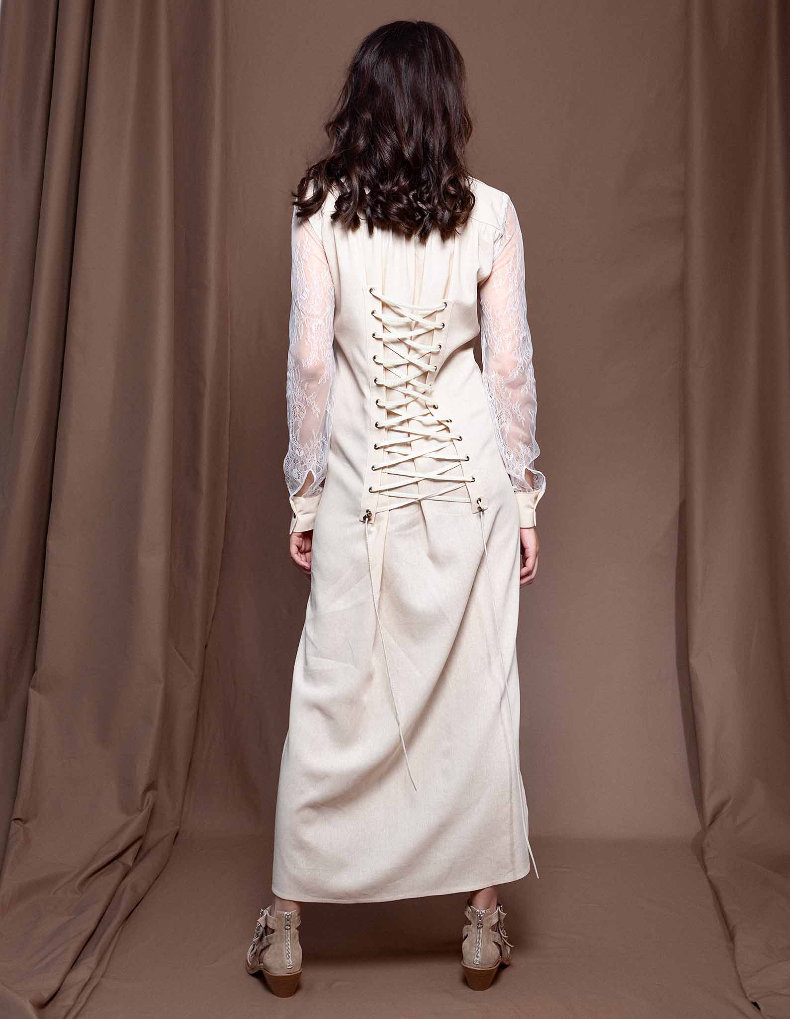 Rochie din in bej deschis MILONIA